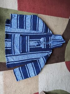 Blue/ White mexican  baja hoodie Drug rug Poncho XXL
