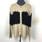 VINTAGE Stitches in Time Sweater Women M Beige Colorblock Acrylic Cardigan 44x26