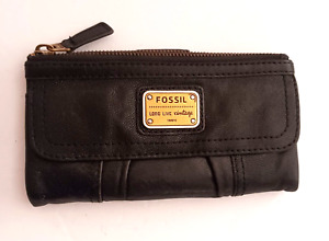 Fossil Emory Long Live Vintage Soft Blk Leather Rectangular Clutch Wallet 7.5X4