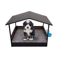 New ListingOutdoor Wicker Dog House with Canopy, Rattan Outside Dog Shelter with Removab...