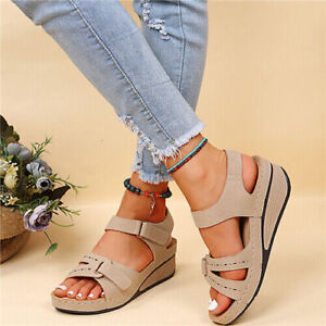 Summer Womens Wedge Orthopedic Sandals Walking Slingback Flat Casual Shoes Size