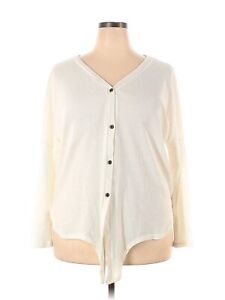 Unbranded Women Ivory Long Sleeve Button-Down Shirt 2X Plus