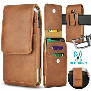 Vertical Cell Phone Holster Pouch Leather Wallet Case Universal w/Belt Clip Loop