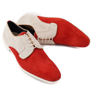 NIB $595 SUTOR MANTELLASSI Red-Ivory Lightweight Suede Derby US 10 Shoes