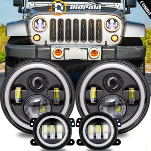 7'' LED Headlights+4''Fog Lights Halo Kits For Jeep Wrangler JK 2007-2018 Combo (For: 2006 Jeep Wrangler)
