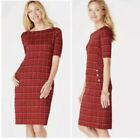 J. Jill Ponte Knit Dress Knee Length Mini Plaid Check Red Stretch Pockets XS