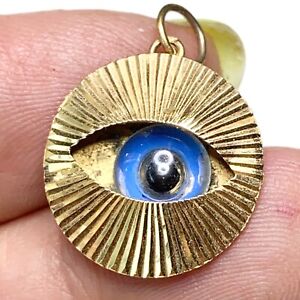 18k Gold Evil Eye Charm, Vintage Pendant, Amulet