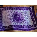 Cotton Celestial Sun Moon Star Tapestry Spread Purple Wall Decor Fringe