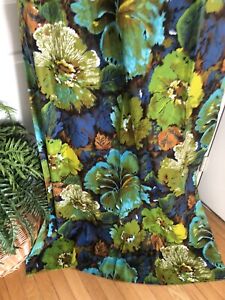 A MCM Pinch Pleated Drapery Pair 48”x84” Bright Color Floral Pattern