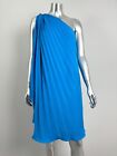 HALSTON HERITAGE Pleated Dress Women’s 8 BLUE LAGOON One Shoulder $475