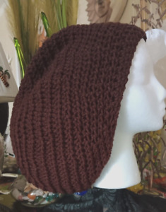 Handmade Crocheted Rasta Reggae Dreadlocks Plaits Tam Beret Solid Dark Brown Hat