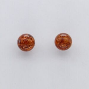 Cognac / Brown BALTIC AMBER Round Post Stud Earrings 925 STERLING SILVER #3910e
