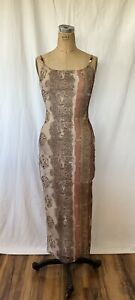579 USA VTG 90s Y2K Brown/ Khaki Paisley Strappy Sleeve Netted Maxi Dress Size 1