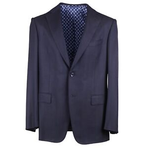 Zilli Midnight Blue Herringbone Patterned Wool and Silk Suit 48R (Eu 58) NWT