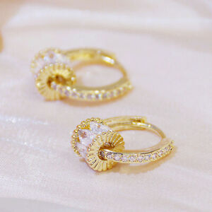 18k Yellow Gold Plated Women Hoop Earrings Fashion Cubic Zirconia Party Jewelry
