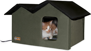 K&H Pet Products Outdoor Heated Cat House Extra-Wide Olive/Black