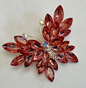 Pink Butterfly Crystal Rhinestone Brooch Pin Glass Insect Bug Vintage Acrylic
