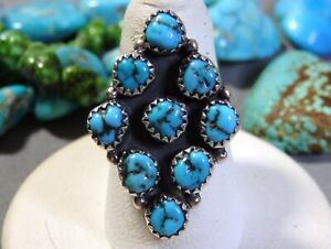 NAVAJO Ronnie Hurley KINGMAN TURQUOISE Cluster Sterling Silver 1.25