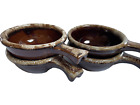 4 HULL Bowls Oven Proof Pottery Brown Drip Glazed Chili Soup Handles Vtg USA