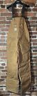 Carhartt Overalls Tan Brown Duck Quilted Lining Snap Side Legs Carpenter 34x32