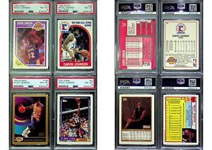 4 Card Lot: PSA Graded MAGIC JOHNSON 1989 1990 1992 FLEER HOOPS SKYBOX TOPPS
