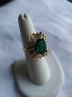 Vintage Deep Green Emerald 14k Gold Electroplate w/ Diamonds Ring Unused Size 7