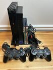 Sony PlayStation 2 Fat Console Black w/ 2 Controllers & Games (SCPH-30001) Works