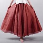 Women's Summer A-Line Stretchy Waist Cotton Linen Long Flowy Skirt Solid Color