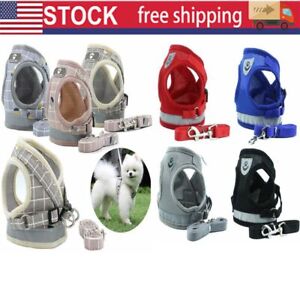 Small Dog Breathable Mesh Harness Vest Collar Soft Chest Strap Leash Set XS-XL