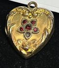 Antique F M Co 1/20 10k Gold Fill Art Nouveau Locket Pendant Ruby Red Gemstones