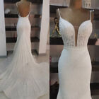 Glitter Sexy Mermaid Wedding Dresses Spaghetti Straps Beaded Lace Bridal Gowns