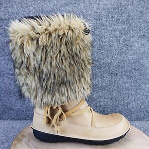Sorel Ahnah Women's Size 9 Brown Tan Leather Faux Fur Lace Up Winter Snow Boots