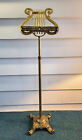 Vintage Brass Lyre Sheet Music Stand-Adjustable  Height Scroll Style-Footed Base