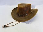 HADZAM Brown Shapeable Western Outback Leather Cowboy Hat for Men (small)