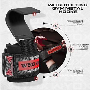 Weight Lifting Metal Hooks Gym Training Deadlift Wrist Support Grips Straps Wrap