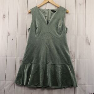 BCBG Maxazria Dress Medium Women Green Suede Sleeveless Rear Zip Peplum Hem