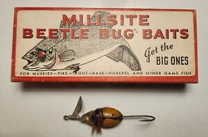 (G)PRE-WAR 1938 MILLSITE BEETLE BUG #184 VINTAGE FISHING LURE W/BOX & PAPERWORK