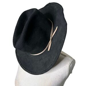 Vintage LANNING Western Hat Belleville Black Felt  7 3/8 59 Tan Tie Accent
