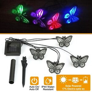 Solar Powered 4 LED Butterfly Fairy String Lights Lamp Outdoor Garden Waterproof