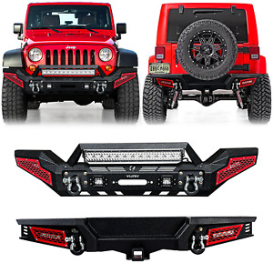 Vijay Front/Rear Bumper W/Winch Plate LED Lights For 2007-2018 Jeep Wrangler JK (For: Jeep)