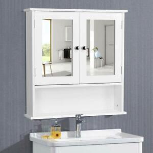 Wall Mount Bathroom Storage Cabinet Kitchen Cupboard Organizer W/ Mirror Doors