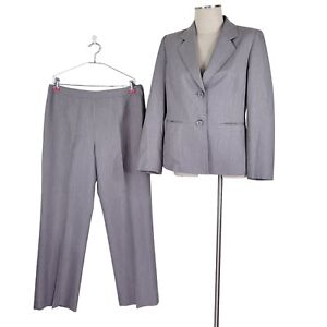 Le Suit Pant Suit Size 10 Wide Leg Pleated Pants Pockets Lined Polyester Gray