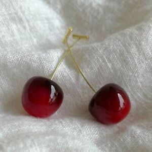 Cherry Drop Dangle Earrings Fruit Style Burgundy Dark Red Hanging Earrings