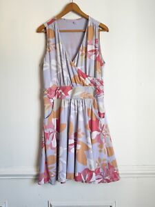 Fresh Produce Sun Dress Size XL Lavender Floral Sleeveless Pockets Pleated