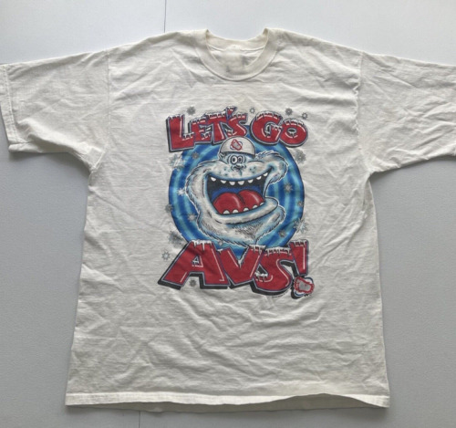 Vintage Colorado Avalanche Yeti Shirt White Let’s Go Avs Hockey 90s
