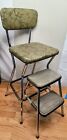 Vintage Cosco Folding Step Stool Chair Green Vinyl 2 Step Pull Out MCM Ladder