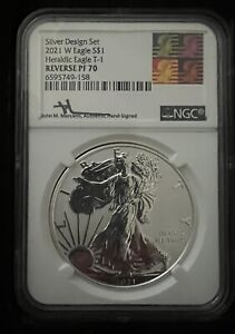 New Listing2021 W REVERSE PROOF SILVER EAGLE NGC PF70 JOHN MERCANTI SIGNED FROM DESIGN SET