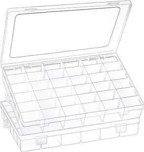 2 Pack 36 Grids Clear Plastic Organizer Box with Adjustable Dividers, Small Craf