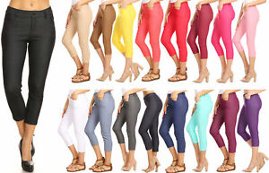 Women's Cotton Blend Capri Jeggings Stretchy Skinny Pants Jeans Leggings