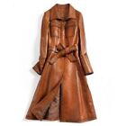 Italian Style Overcoat Real Leather Trench Coat, Sashes Belt Wax Tan Long Leathe